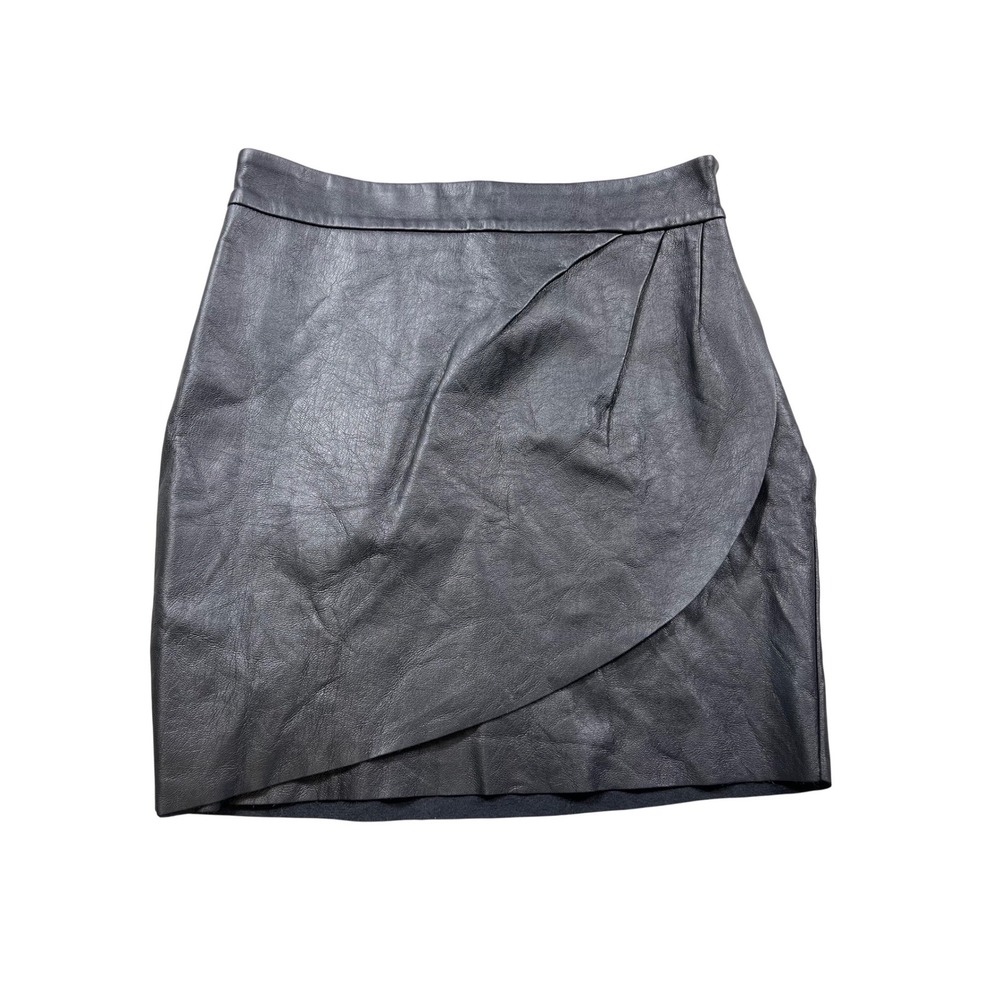 Express Faux Leather Mini Skirt Womens 00 Black Asymmetrical Wrap Bodycon